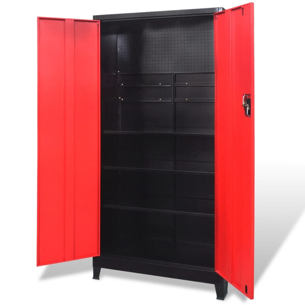 Työkalukaappi 2 Ovella Teräs 90X40X180 Cm Musta Ja Punainen