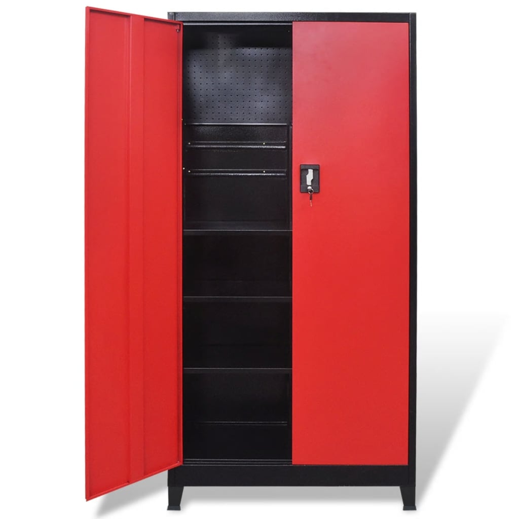 Työkalukaappi 2 Ovella Teräs 90X40X180 Cm Musta Ja Punainen