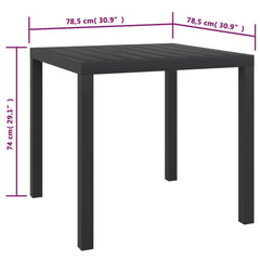 Garden table black 80x80x74 cm aluminum and WPC