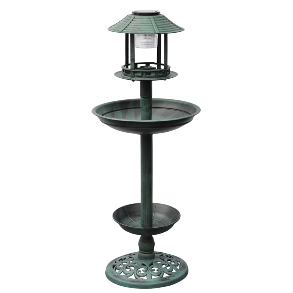 Birdbath/feeder with solar power light