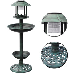 Birdbath/feeder with solar power light