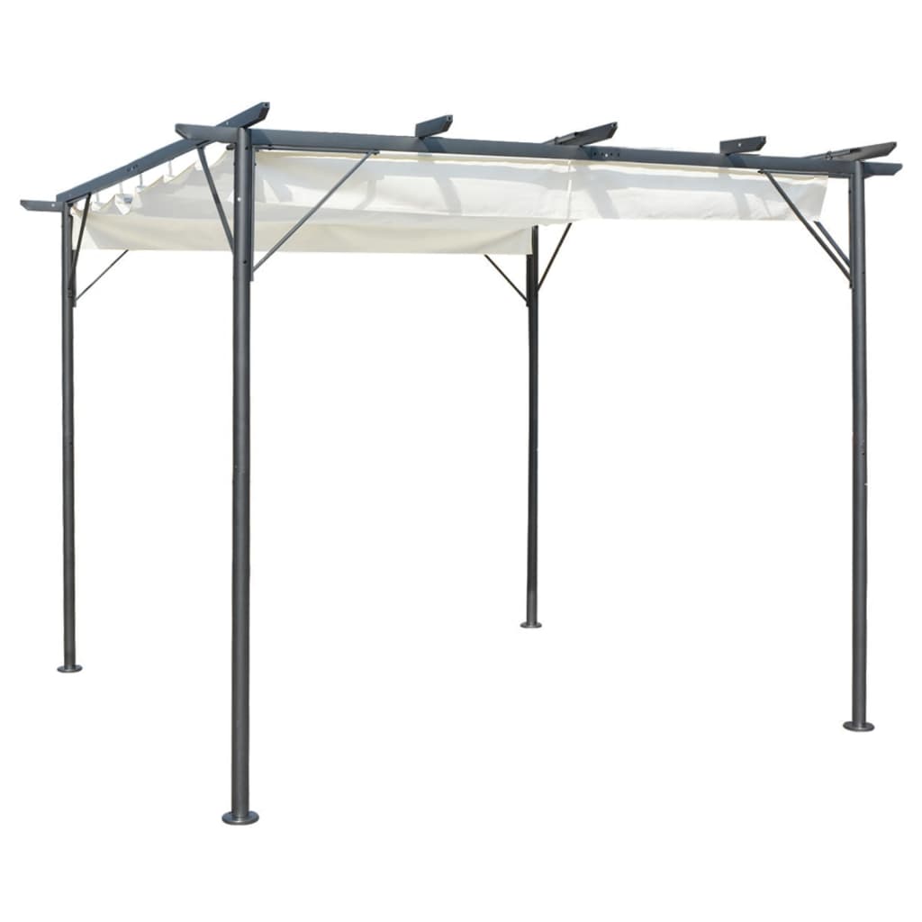 Pergola sisäänvedettävällä katolla kermanvalkoinen 3x3 m teräs