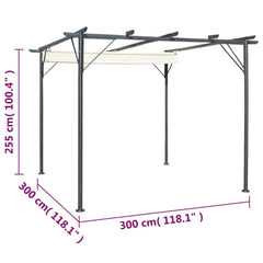 Pergola sisäänvedettävällä katolla kermanvalkoinen 3x3 m teräs