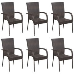 Stackable outdoor chairs 6 pcs poly rattan brown