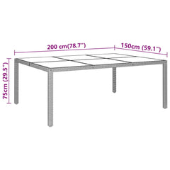 Puutarhapöytä 200x150x75cm karkaistu lasi ja polyrottinki musta