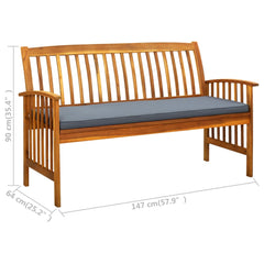 Garden bench with cushion 147 cm solid acacia wood