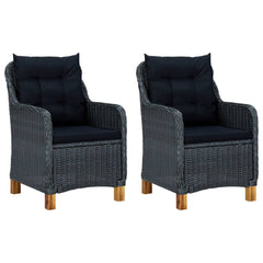 Garden chairs with cushions 2 poly rattan dark gray