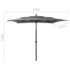 3-tasoinen aurinkovarjo alumiinitanko antrasiitti 2,5x2,5 m