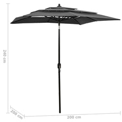 3-tasoinen aurinkovarjo alumiinitanko antrasiitti 2x2 m