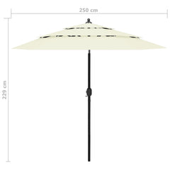 3-tasoinen aurinkovarjo alumiinitanko hiekka 2,5 m