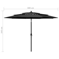 3-tasoinen aurinkovarjo alumiinitanko antrasiitti 3 m