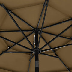 3-tasoinen aurinkovarjo alumiinitanko harmaanruskea 3 m