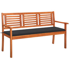 3-seater Garden bench with cushion 150 cm solid eucalyptus wood