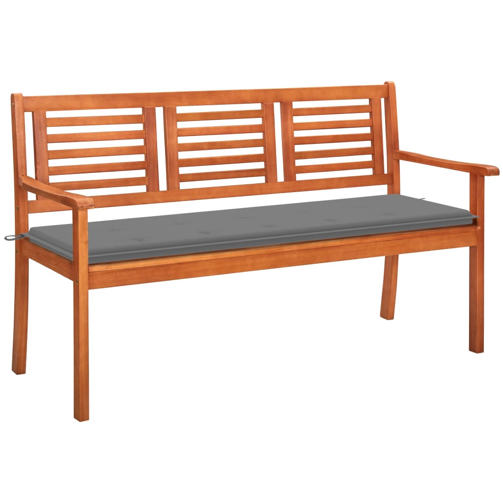 3-seater Garden bench with cushion 150 cm solid eucalyptus wood