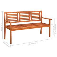 3-seater Garden bench with cushion 150 cm solid eucalyptus wood