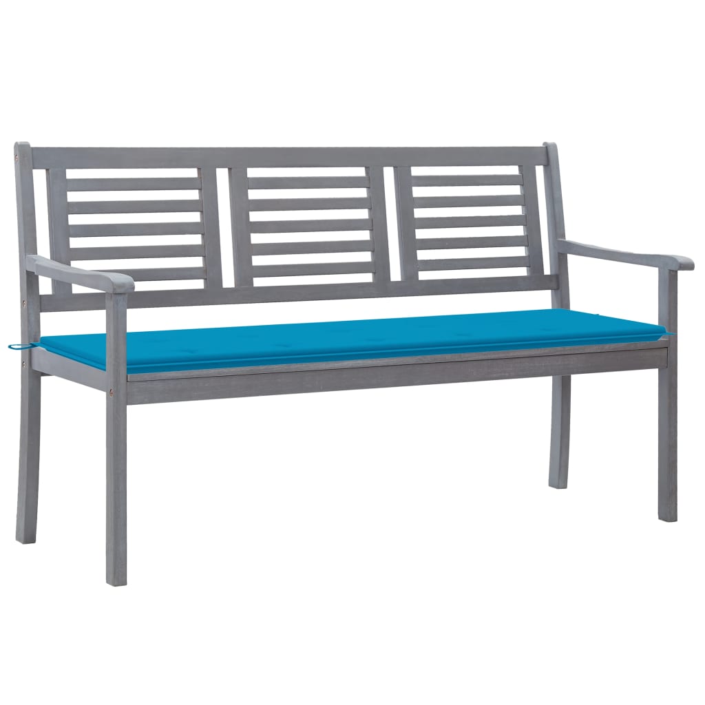 3-seater Garden bench with cushion 150 cm gray eucalyptus wood