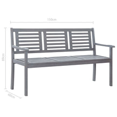 3-seater Garden bench with cushion 150 cm gray eucalyptus wood