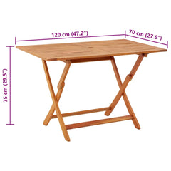 Kokoontaitettava puutarhapöytä 120x70x75 cm täysi eukalyptuspuu