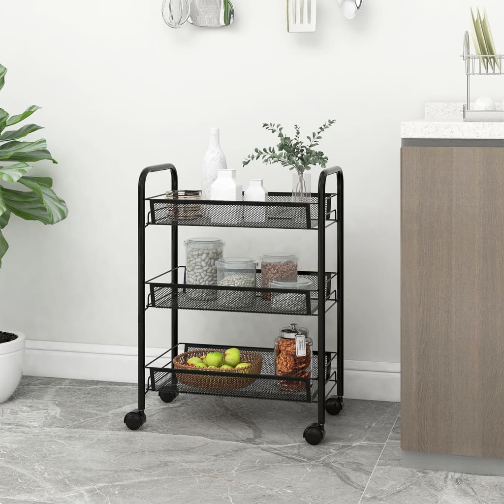 3-story kitchen trolley black 46x26x64 cm iron