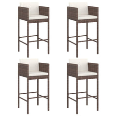Bar stools 4 pcs with seat cushions brown poly rattan