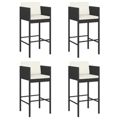 Bar stools 4 pcs with seat cushions black poly rattan