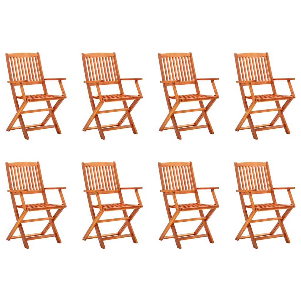 Folding garden chairs 8 pcs full eucalyptus wood