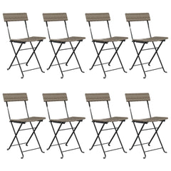 Folding bistro chairs 8 pcs gray polyrattan and steel