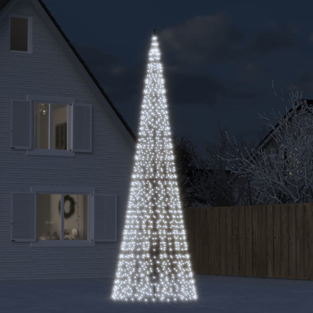 Led Joulukuusi Lipputankoon 550 Kylmän Valk. Led-Valoa