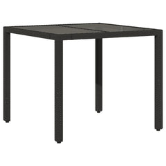 Garden table with glass top black 90x90x75 cm polyrattan