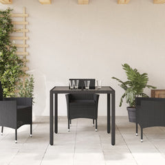 Garden table with glass top black 90x90x75 cm polyrattan