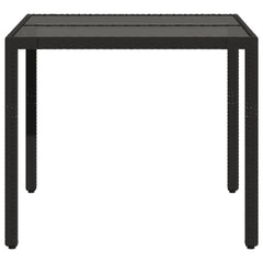 Garden table with glass top black 90x90x75 cm polyrattan