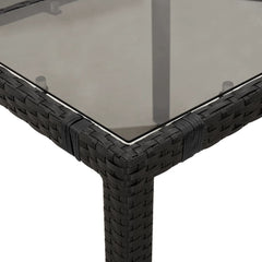 Garden table with glass top black 90x90x75 cm polyrattan