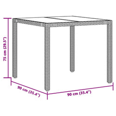 Garden table with glass top black 90x90x75 cm polyrattan