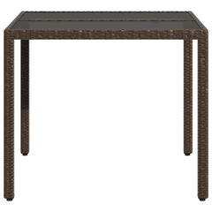 Garden table with glass top brown 90x90x75 cm poly rattan