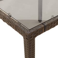 Garden table with glass top brown 90x90x75 cm poly rattan