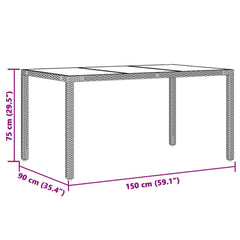 Puutarhapöytä lasipöytälevy ruskea 150x90x75 cm polyrottinki