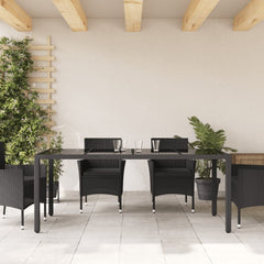 Garden table glass table top black 190x90x75 cm polyrattan