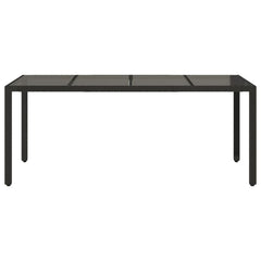 Garden table glass table top black 190x90x75 cm polyrattan