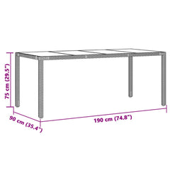 Garden table glass table top black 190x90x75 cm polyrattan