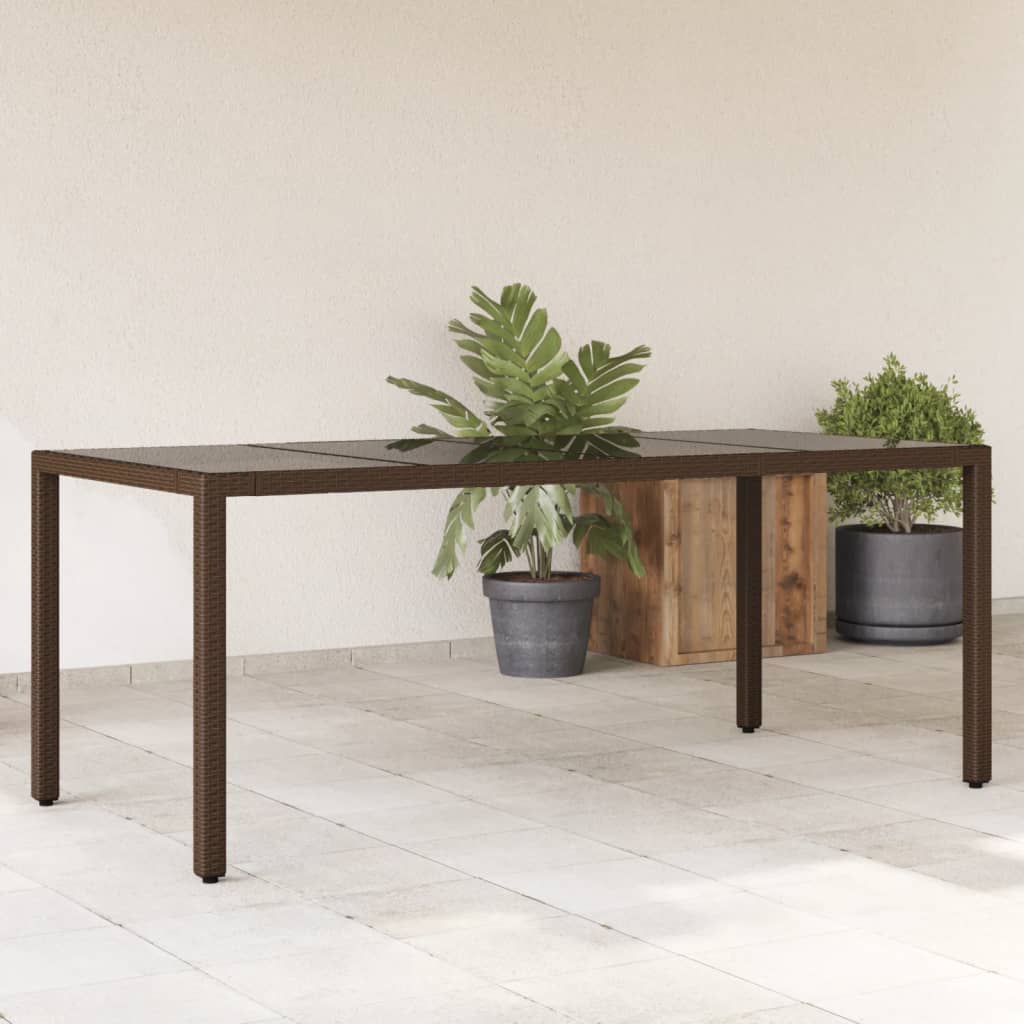 Garden table glass table top brown 190x90x75 cm poly rattan