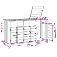 Wheelie Bin Säilytys Triple Bins 216X81X115Cm Teräs
