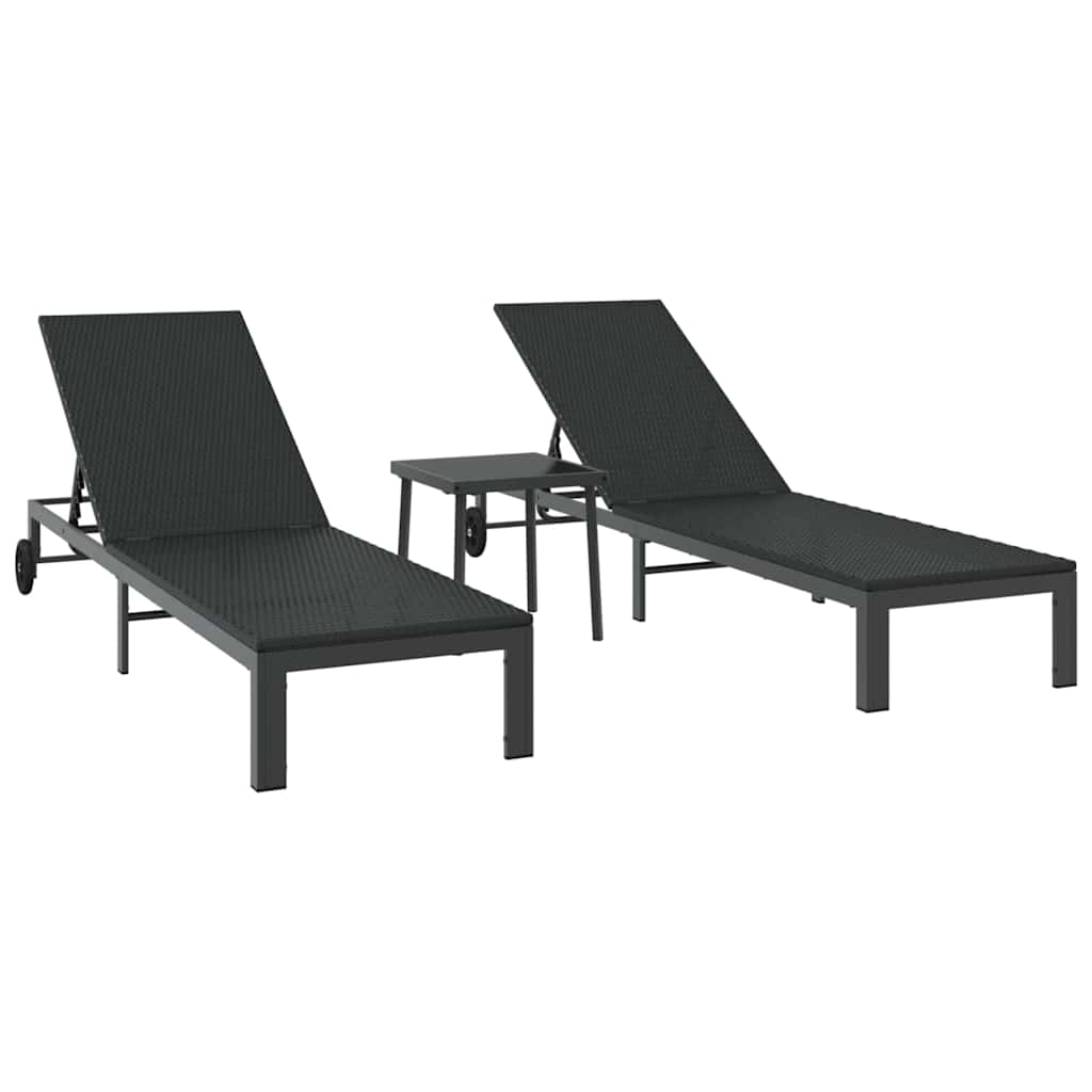 Aurinkotuoli Tyynyllä 2 Pcs Musta 40 X 39 X 40.5Cm Polyrottinki