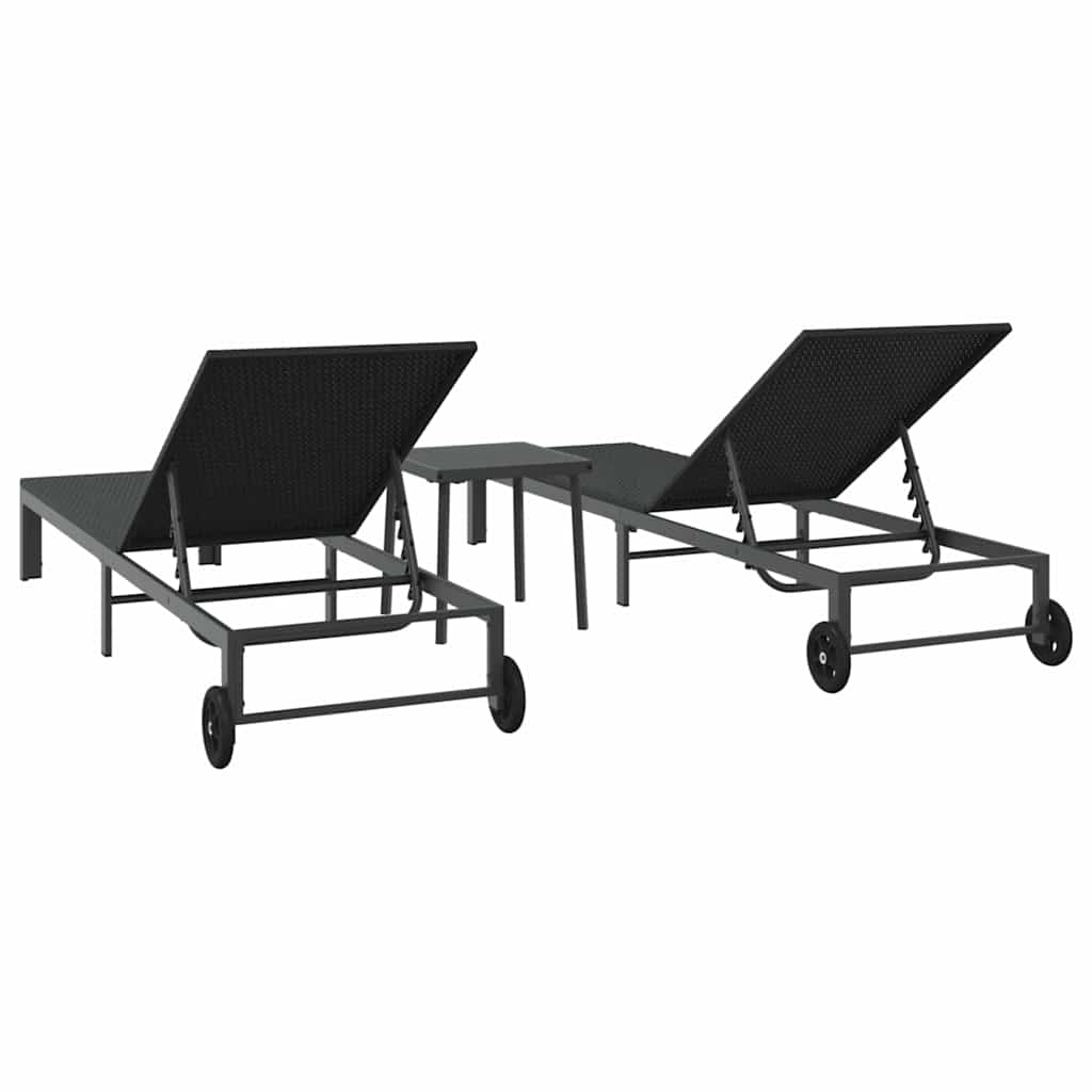 Aurinkotuoli Tyynyllä 2 Pcs Musta 40 X 39 X 40.5Cm Polyrottinki