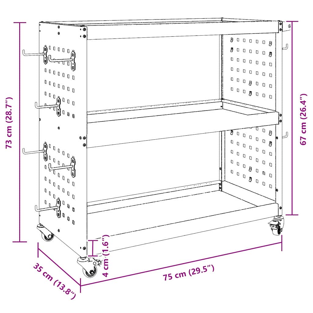 Työkalukärry Musta 75 X 35 X 73 Cm Kylmävalssattu Teräs