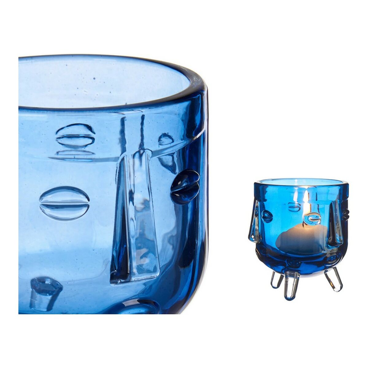 Kynttilänjalka Kasvot Kristalli Sininen 7,8 x 8,8 x 7,8 cm