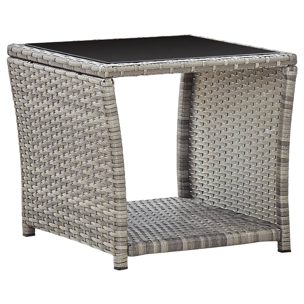Sohvapöytä harmaa 45x45x40 cm polyrottinki ja lasi