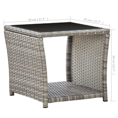 Coffee table gray 45x45x40 cm poly rattan and glass
