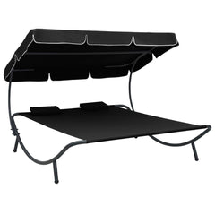 Sunbed with canopy and pillows black