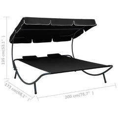 Sunbed with canopy and pillows black