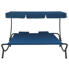 Sunbed with canopy and pillows blue